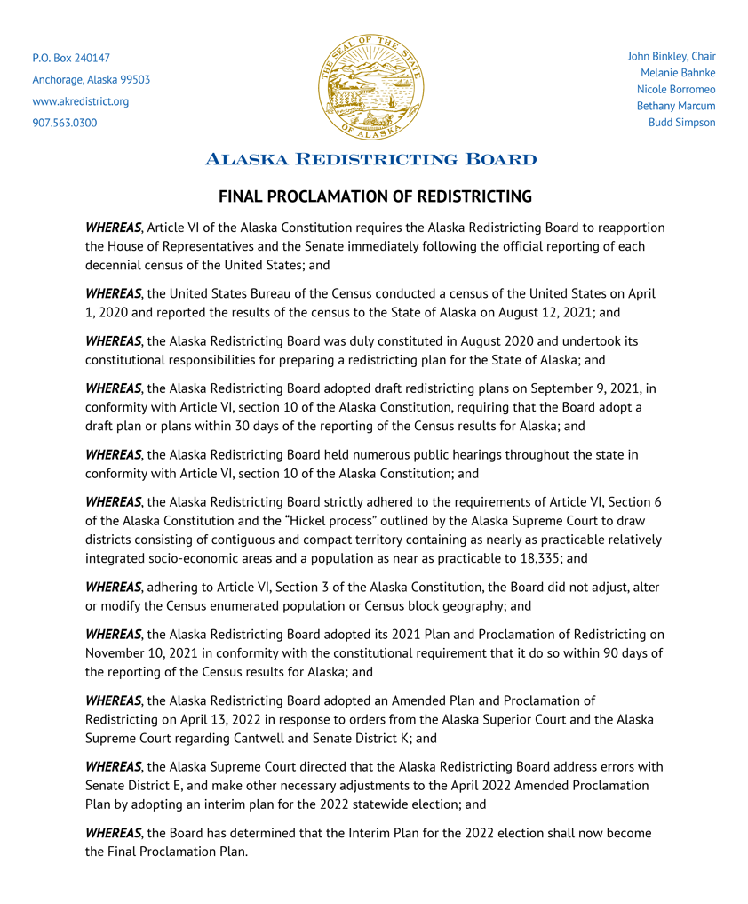 2023 May Final Proclamation of Redistricting