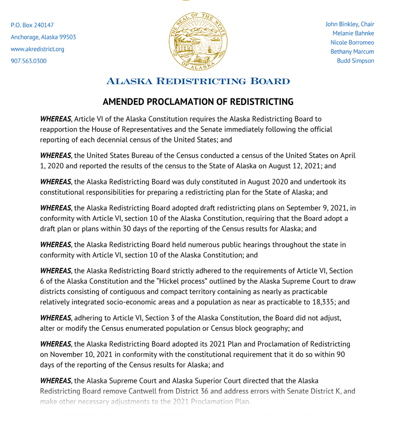 2022 April Proclamation of Redistricting